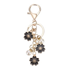 PATIKIL Flower Keychain Charm, Cherry Blossom Enamel Key Chain Cute Floral Keyring Pendant with Lobster Clasp for Women Girls Key Handbag Backpack Bag Accessories, Black