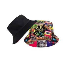 JIPUKE Bucket Hat Retro 80s 90s Style Fashionable Unisex Reversible Fishing Hat Double-Sided Sun Hat for Disco Hip hop Party, Outdoor Travel Holidays Cap