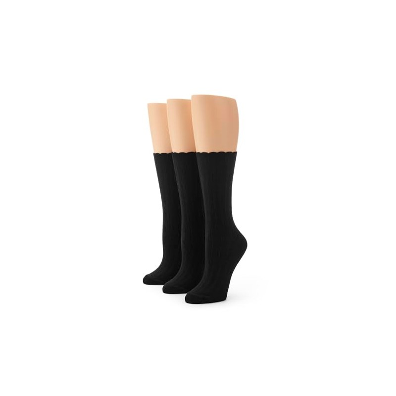 No nonsense Women's Scallop Pointelle Crew Sock, New Black -