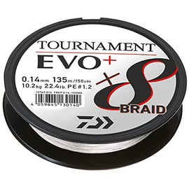 Daiwa Tournament x8 Braid EVO+ 0.16 mm, 12.2 kg/26.8 lbs, 135 m White, Braided Fishing Line, 12763-016