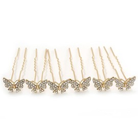 Bridal/Wedding/Prom/Party Set Of 6 Gold Plated Crystal 'Butterfly' Hair Pins