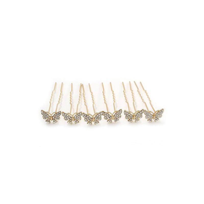 Bridal/Wedding/Prom/Party Set Of 6 Gold Plated Crystal 'Butterfly' Hair Pins