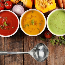 Fackelmann Ladle 32cm Oval Handle Practical Stainless Steel Soup Ladle with Ergonomic Handle (Color: Silver) Quantity: 1 Piece