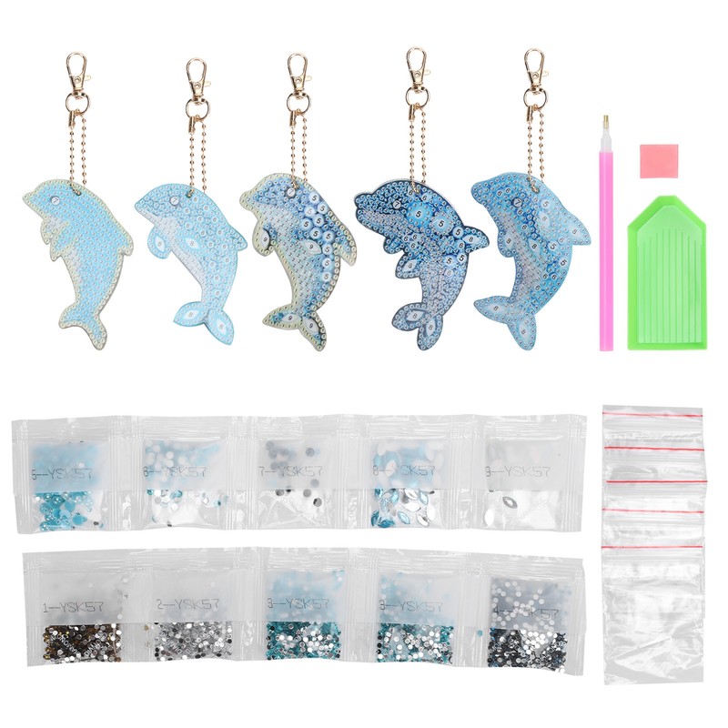 5Pcs Dolphin Diamond Painting Keychain DIY 5D Cartoon Pendant Stylish