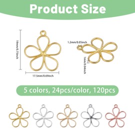CHGCRAFT 120 Stück 5 Farben Hohle Blume Charms Open Bezel Frame Anhänger Hohle Rahmen Charms für DIY UV Harz DIY Schmuck Ohrring Machen, Gemischte Farbe