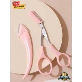 Unbranded 2pcs Eyebrow Trimmer Set - Razor & Scissors with Comb for Men & Women Grooming