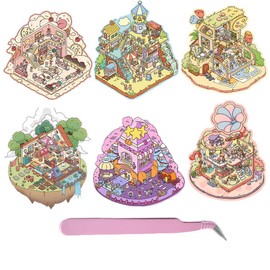 6 Sets DIY 3D House Stickers,Fun 3D DIY Stickers Scene for Kids Make Your Own Mini House,Amusement Park,Restaurant Therapy for Adult Relief Stress Pass The Time