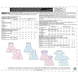 McCall Pattern Company M6915 Chidren's/Girls Dresses, Size CHJ