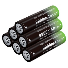 DQGG 18650 Rechargeable Battery 6 Pack 3.7v 9900mAh Li-ion Batteries for Flashlight Headlamp (Button Top)