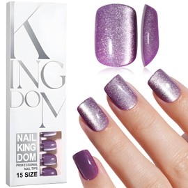 Bellelfin Cat Eye Press On Nails Short Square Fake Nails Kit Purple Cat Eye Nails Press on, Glossy Acrylic Nails Full Cover Stick On Nails, 120Pcs False Nails Shiny Artificial Nails for Women