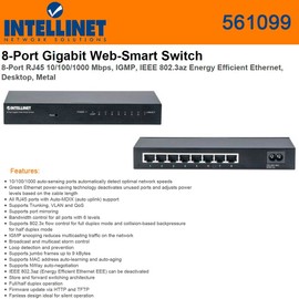 Intellinet Network (561099) 8-Port RJ45 10/100/1000 Mbps Gigabit Web-Smart Switch, Metal, IEEE 802.3az (Energy Efficient Ethernet)