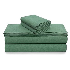 Tribeca Living Yarn Dyed 100% Cotton King Flannel Bed Sheet Set, Velvety Soft Portuguese Flannel Sheets, Extra Deep Pocket 4-Piece Bedding Set, 180-GSM Cozy Flannel, Heather Evergreen