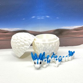 3D Printed Baby Dragon with Dragon Egg, Articulated Clover, Crystal, Easter, Rose, Gemstone, Orchid, Sushi, Woodland Baby Dragon, Fidget ADHD Toy BD007WB-WE (Easter Dragon)