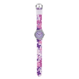 JACQUES FAREL HCC 3142 Children's Watch Learning Watch Girls Analogue Quartz with Textile Strap Butterflies Purple Pink Purple, purple, Classic
