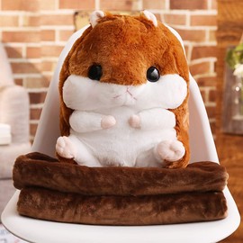 YunNasi Plush Hamster Stuffed Animal Toys Hamster Throw Pillow with Blanket 19.7 Inches Blue