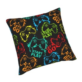 Perinsto Game Theme Gamer Joystick Throw Pillow Covers Set of 2 Decorative Pillowcases Soft Cushion Covers for Sofa Couch Bed Home Decor, 18"X18"