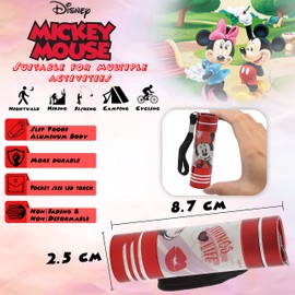 HOVUK Minnie Mouse LED Torch 8.7cm| Kids Red Night Light Torch LED Super Bright for Xmas, Birthday Gifts– Aluminium Flashlight Toy Gift for Kids 3+Y