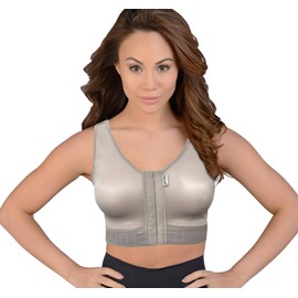 Comfort Bra - Front Closure Post Surgery Compression Bras - Adjustable Straps and Shoulders - Wirefree (Medium - 34, Clay)