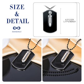 INFINIONLY Men's Stainless Steel Black Dog Tag Necklaces Creative Bullet Pendant for Boys Vintage Medals Chain for Teenagers, Stainless Steel