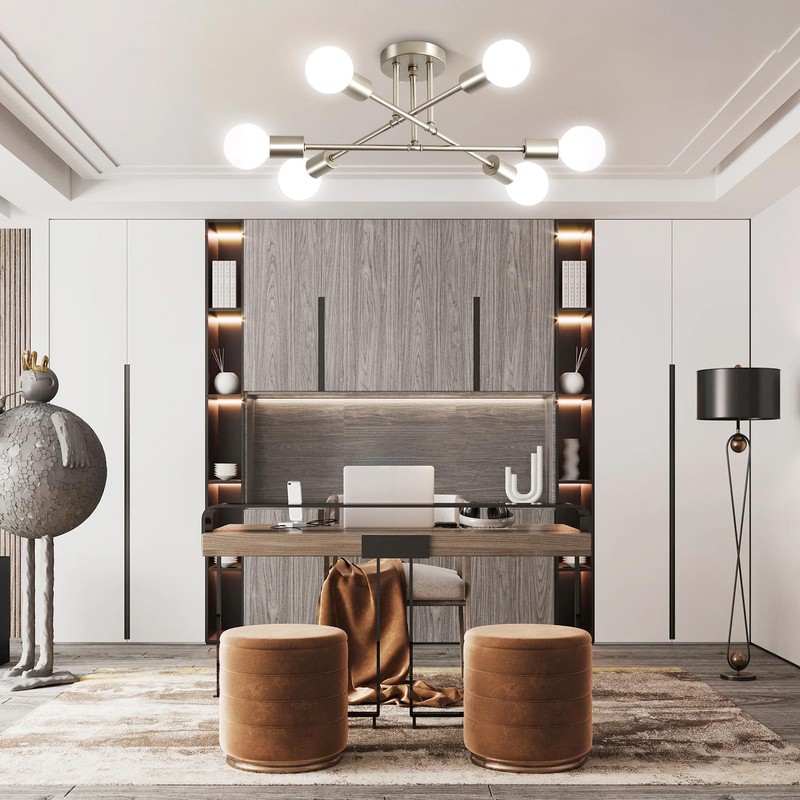 Nickle Modern Sputnik Chandelier Ceiling Light Fixture,6-Light Dining Room Light