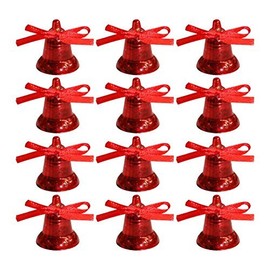 Pack of 12 Red Mini Metallic-Look Christmas Tree Bell Decorations
