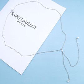 Yheakne Boho Pearl Back Necklace Silver Pearl Backdrop Necklace Tiny Pearls Back Chain Drop Necklace Wedding Pearl Body Chain Jewelry for Women and Girls (Silver)