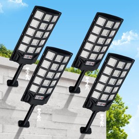 BINGLUX Solar Street Lights Outdoor Waterproof 4 Pack, 35000LM 6500K LED Parking Lot Lights, Dusk to Dawn Auto On/Off, Solar Flood Lights with Motion Sensor for Security, Yard Path Lighting
