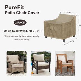 PureFit Outdoor Chair Covers Waterproof 2 Pack Patio Furniture Lawn Chair Covers for Outdoor Furniture with Air Vent and Padded Handles, Fits up to 30W x 37D x 31H Inches, Camel