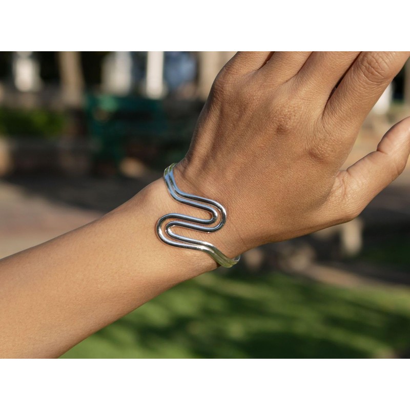 Fly Style Sterling Silver Bangle - Wave Bangle - Silver