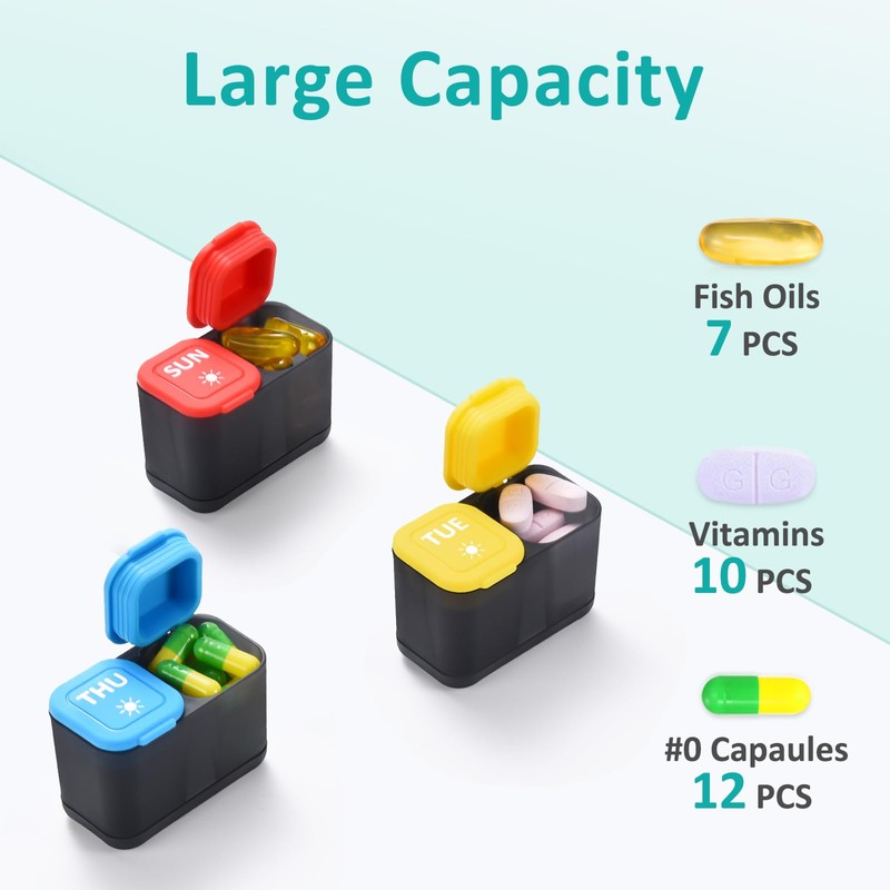 Fullicon Moisture-Proof Pill Organizer 2 Times a Day, Weekly Pill