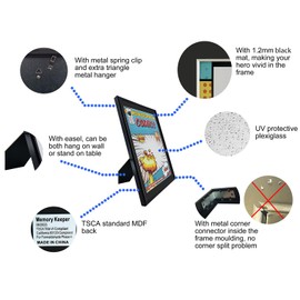 Memory Keeper Comic Book Frame, 8 Pack, UV Protection,Black Mat, Fits Current Comics up to 6 3/4" x 10 1/4", Wall or Tabletop Display,Spring Clips for Thicker Comics as Well