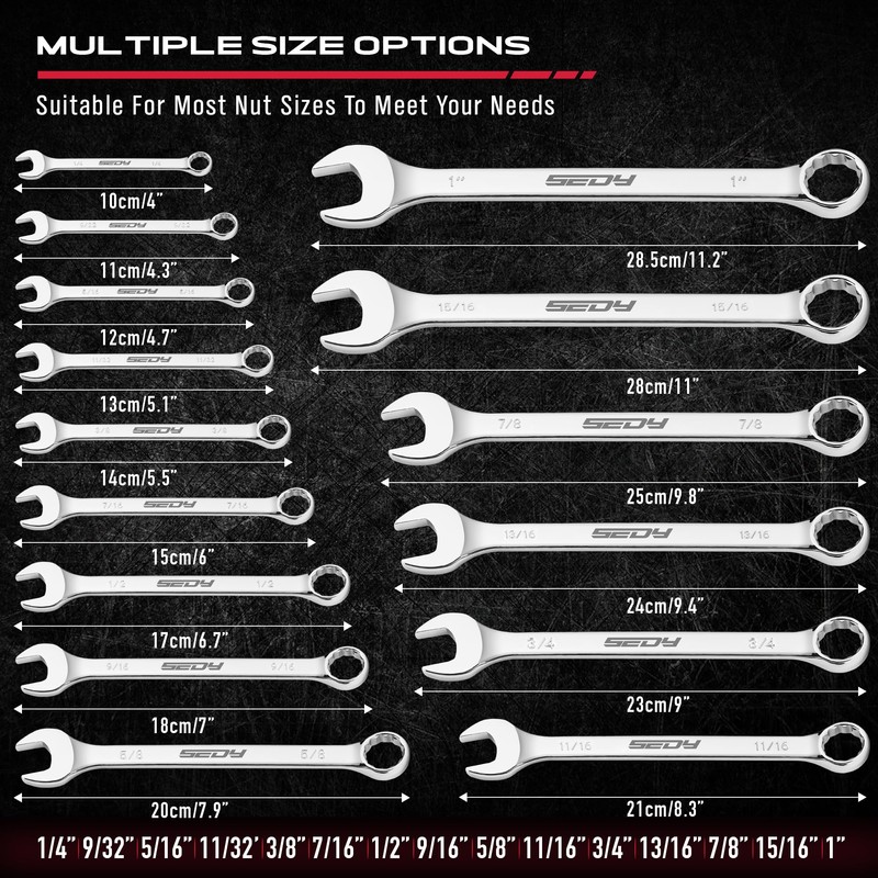 30-Piece Combination Wrench Set - Open End Wrench Set with