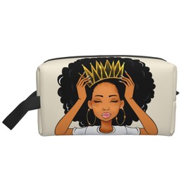 BDAWQUG - Bolsa de maquillaje de 2 piezas para mujer, bolsa de cosméticos impresa, bolsa de aseo portátil de viaje, bolsa de maquillaje para mujeres, regalos Queen, Corona A-Beige, Large