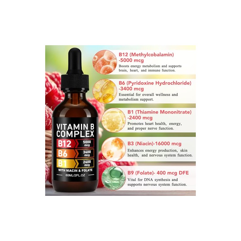 Vitamin B Complex Liquid Drops, 60ml High Strength B-Vitamin Complex