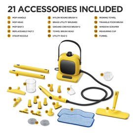 Steam Cleaner with 21 Accessories,1500W Heavy Duty Steam Cleaner,Pressurized Handheld Steamer for Cleaning for Floors,Cars,Furniture,Tiles, Kitchen,Grout and More,Free Move–Backcarry or Drag