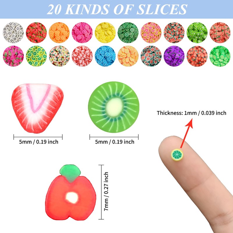 10000 pcs (20 Styles) Fruit Clay Slices, VEINARDYL Nail Art