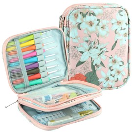 Bagtopia Crochet Hook Case, Portable Travel Organizer Storage Bag for Various Crochet Hooks and Knitting Accessories, Lightweight and Compact Zipper Needle Bag, (Bag Only), Pink Lily