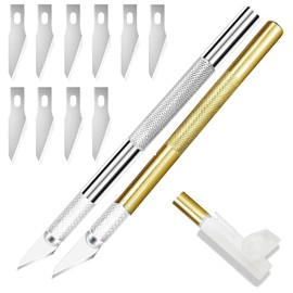 Precision Craft Knife Set, 2 Aluminum Handles with 10 Replacement Blades, Anti-Slip Design