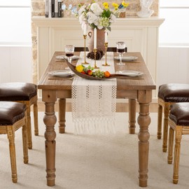 Serento Beige Macrame Table Runner Boho Vintage Farmhouse Country House Style Table Runner Rectangular Crochet Lace Mesh Tassels Kitchen Tablecloth 30 x 180 cm for Holiday Party Wedding Decor