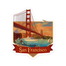Die Cut Sticker San Francisco, California, Golden Gate Bridge at Dusk, Vinyl Sticker, (Waterproof Decal for Cars, Water Bottles, Laptops, Coolers), Large