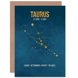 BIRTHDAY CARD - ZODIAC STAR SIGN ASTROLOGY BLUE TAURUS