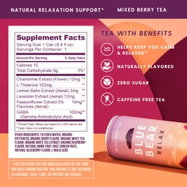 Blue Bear Relax - Natural Calming Tea, Mixed Berry Herbal Tea Infusion, Canned Drink, Lavender, Lemon Balm and Chamomile, Vegan and Caffeine-Free, Zero Sugar, 8.4 fl oz, Pack of 12