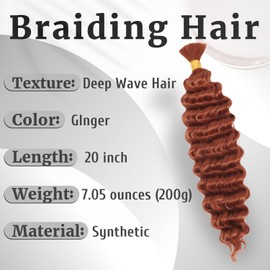 Ginger Braiding Hair Deep Wave Water Bulk 18 Inch Color 350 Auburn Curly Hair for Boho Braids 2 Bundles No Weft Wet and Wavy Braiding Hair Extensions