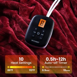 WOOMER Electric Blanket Heated Heating Blanket Twin Size 84"x 62" Warm Blanket Double Sided Luxurious Soft Faux Fur, ETL Certified, 10 Heating Levels 0.5-12H Auto Off Machine Washable Red