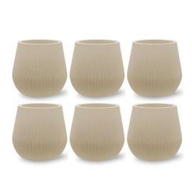Koyal Wholesale 4" Desert Tan Ribbed Short Vases for Flowers, Fluted Flower Vase, Small Boho White Vase, Mid Century Modern Decor, Modern Living Room Table Vase Decor, Bulk Vases Centerpiece, Pack 6