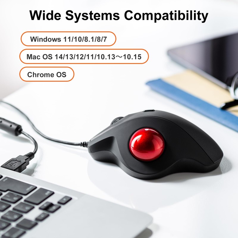 SANWA Wired Ergonomic Trackball Mouse, Optical Vertical Rollerball Mice, Silent