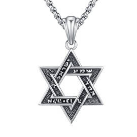 Lfkk Star of David Necklace 925 Sterling Silver Jewish Star Magen David Pendant Yhvh Yhwh Jehovah Yahweh Hebrew Jewelry with 22"+2" Rolo Chain