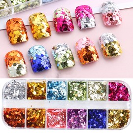 Mermaid Holographic Nail Sequins, 3D Hexagon Flakes Glitter Accessories Mirror Gradient Effect Nail Art Design Sparkly Acrylic Nails Powder for Women Girls Manicure Tips Charms Decoration (12 Colors)