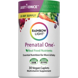 Rainbow Light Prenatal Multivitamin One + for Women | 30 Caplets | Essential Nutrition for Mom & Baby | Real Food Nutrients | with Iron, Vitamins, Folate, Biotin and More