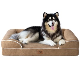 EHEYCIGA EHEYCIGA Orthopedic Dog Beds for Extra Large Dogs, Waterproof Memory Foam XXL Dog Bed with Sides, Non-Slip Bottom and Egg-Crate Foam Big Pet Couch Bed with Washable Removable Cover, Camel